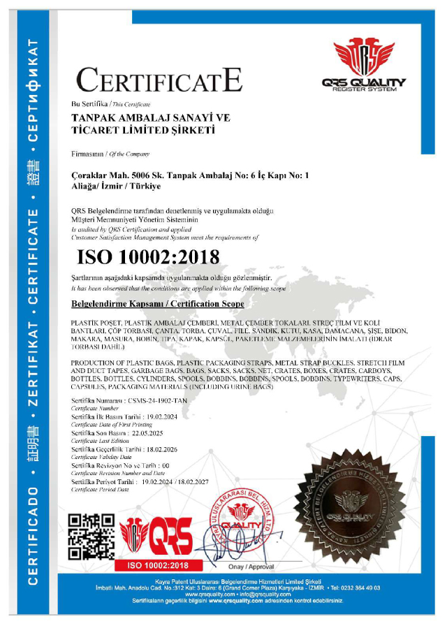 ISO 10002:2018 Sertifikası